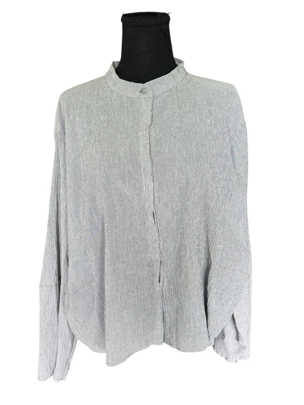 Transit Par-Such Gray Crinkle Cotton Button Front Shirt Italy Size 4 Minimalist